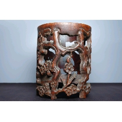 清代竹雕诗文人物笔筒_竹雕笔筒_雷雷的店【7788旧书网】