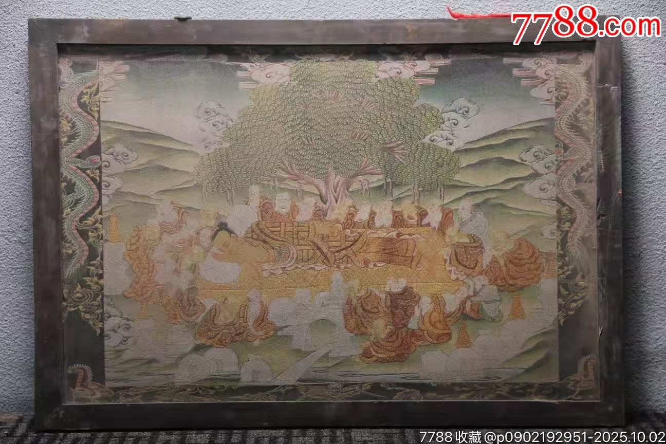 旧藏丝绢刺绣老唐卡【睡佛】宽97高65丝绢纯手工刺绣，技艺高超-价格:1700元-se108778903-唐卡-零售-7788收藏__收藏热线
