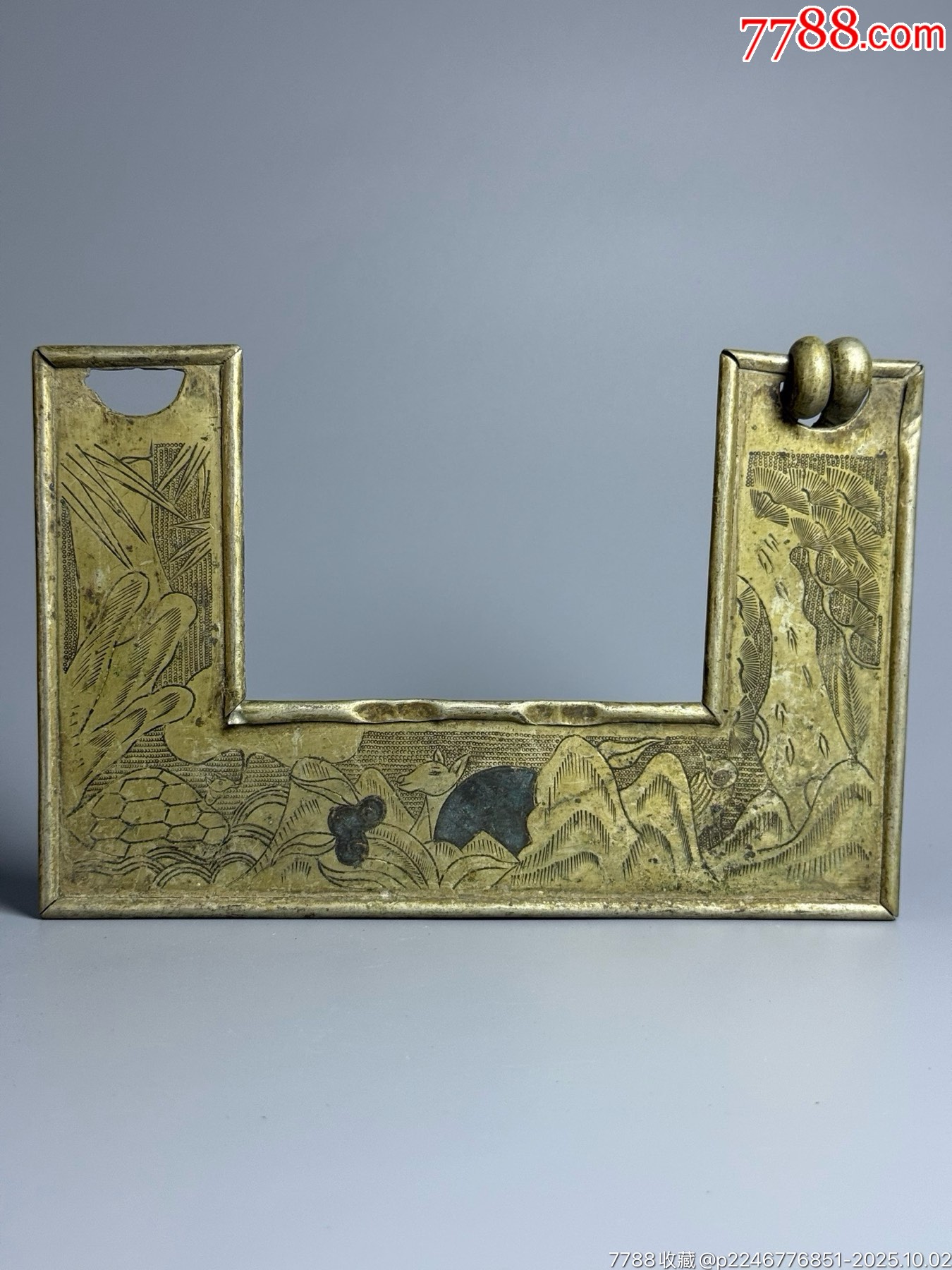 民国·白铜松竹龟鹿纹家具饰件，全品，长21.5厘米，宽13.5厘米，180元-价格:180元-se108782635-铜杂件-零售-7788 ...