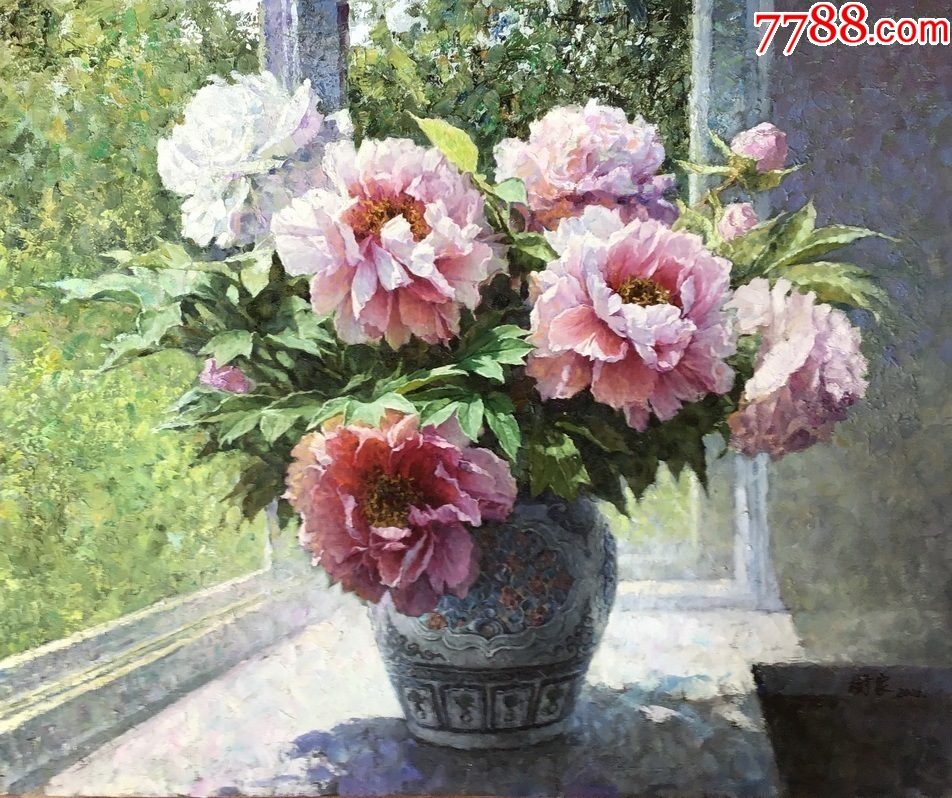 牡丹绽放.花开富贵.-油画原画-7788铜器收藏