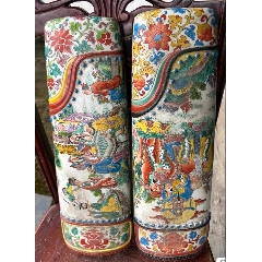 中国　許順昌造　粉彩　鳳凰牡丹紋大皿　送料込み1028 清末时期许顺昌造，满工绿地粉彩凤凰戏牡丹纹大号茶叶罐_旧瓷器_