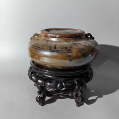 雍正紫金釉开窗花卉盖缸古玩古董收藏青花粉彩浅绛彩刻瓷-酱釉瓷