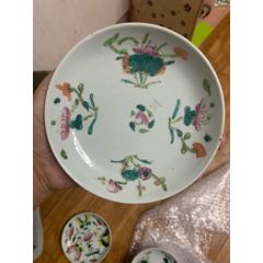 放漏出清末民初粉彩四季花卉壽桃盤（直經13厘米）盤口有一個窯痕不算毛病全品范疇(se108859280)