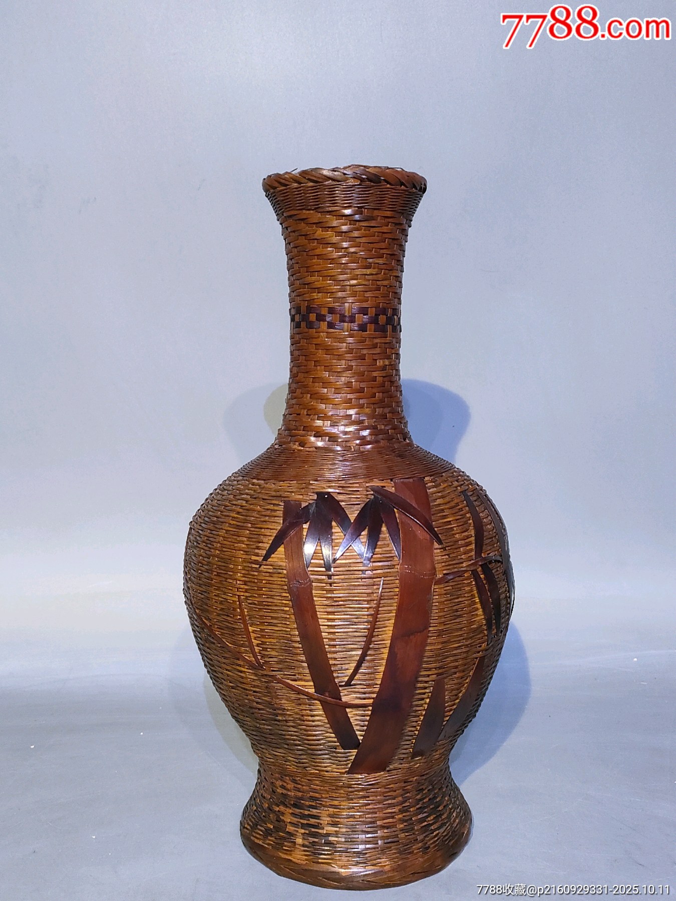 清代竹编花器花瓶精美大气，包浆红润，茶室会馆摆放装饰，品完好。-竹
