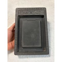 端砚四水归堂砚台，砚面刻有精美回纹，线条流畅，尺寸：长20.3厘米，宽