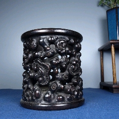 古董老紫檀笔筒古玩老货传世清代小叶紫檀笔海文房四宝老木器木雕