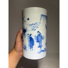 崇祯青花人物故事笔筒-青花瓷-7788陶瓷