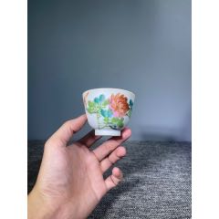 HB7568晚清【元人之法】花鸟纹饰粉彩杯_旧瓷器_广东松古堂【7788旧书网】