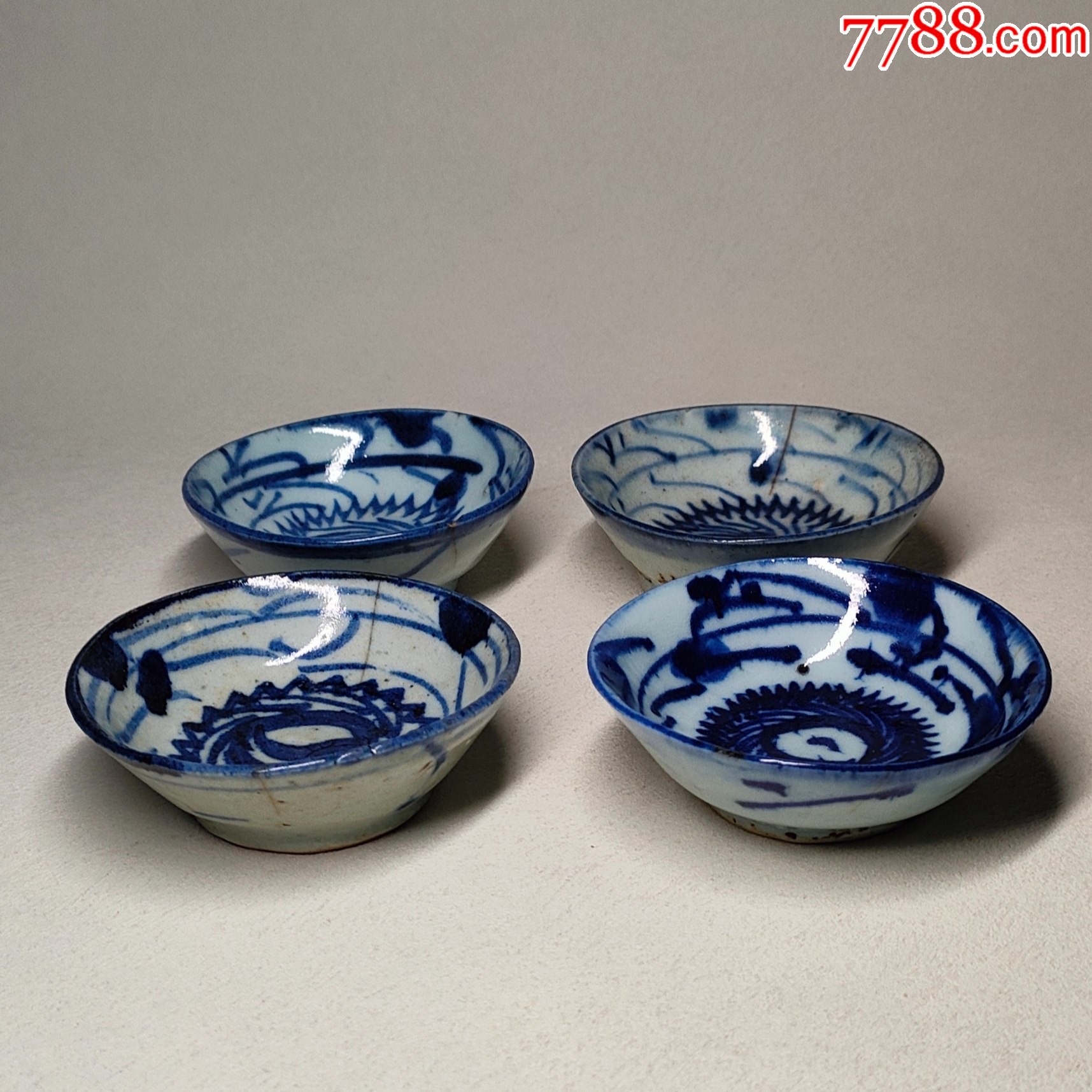 特价】清代青花小盘4个，包真老到代_青花瓷_图片收藏_回收价格_7788