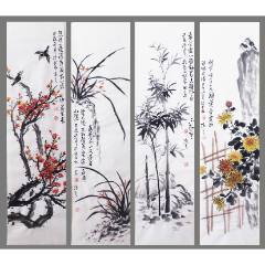 寿峰，工笔中堂画《双鹤图》国画书法古玩字画装饰挂画。镶矩绢本