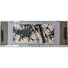 石舟，八十年代工笔花卉茶挂《玉兰蝴蝶图》国画书法古玩字画装饰