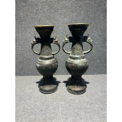 青銅花瓶 麻生 三郎作 作品名 閑象 日本昭和福寿青铜花瓶_铜