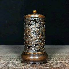 藏出 古董品 乾隆款 古銅器 年年有餘 麒麟蓋 熏香炉 香道具