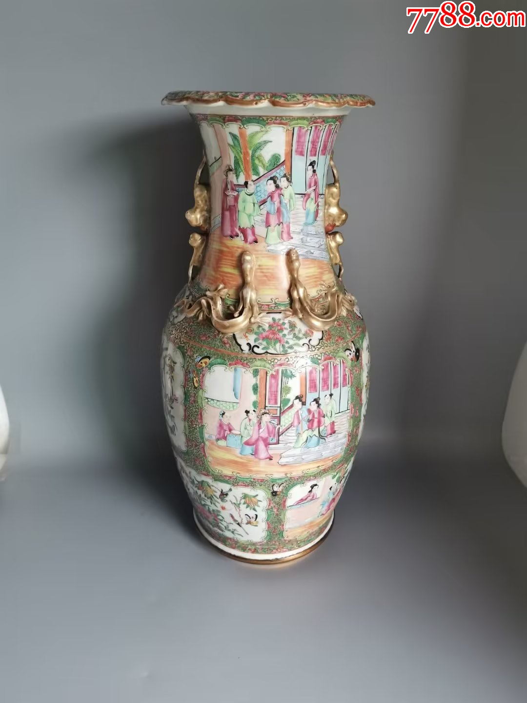 清代广彩开窗人物花鸟大瓶_彩绘瓷/彩瓷_图片价格_收藏鉴定_7788钱币网