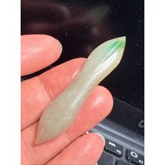 清末民初翡翠豆莢帶綠色雙尖簪