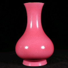 珊瑚红地粉彩花鸟双耳瓶_红釉瓷_图片价格_收藏回收_7788粮票收藏