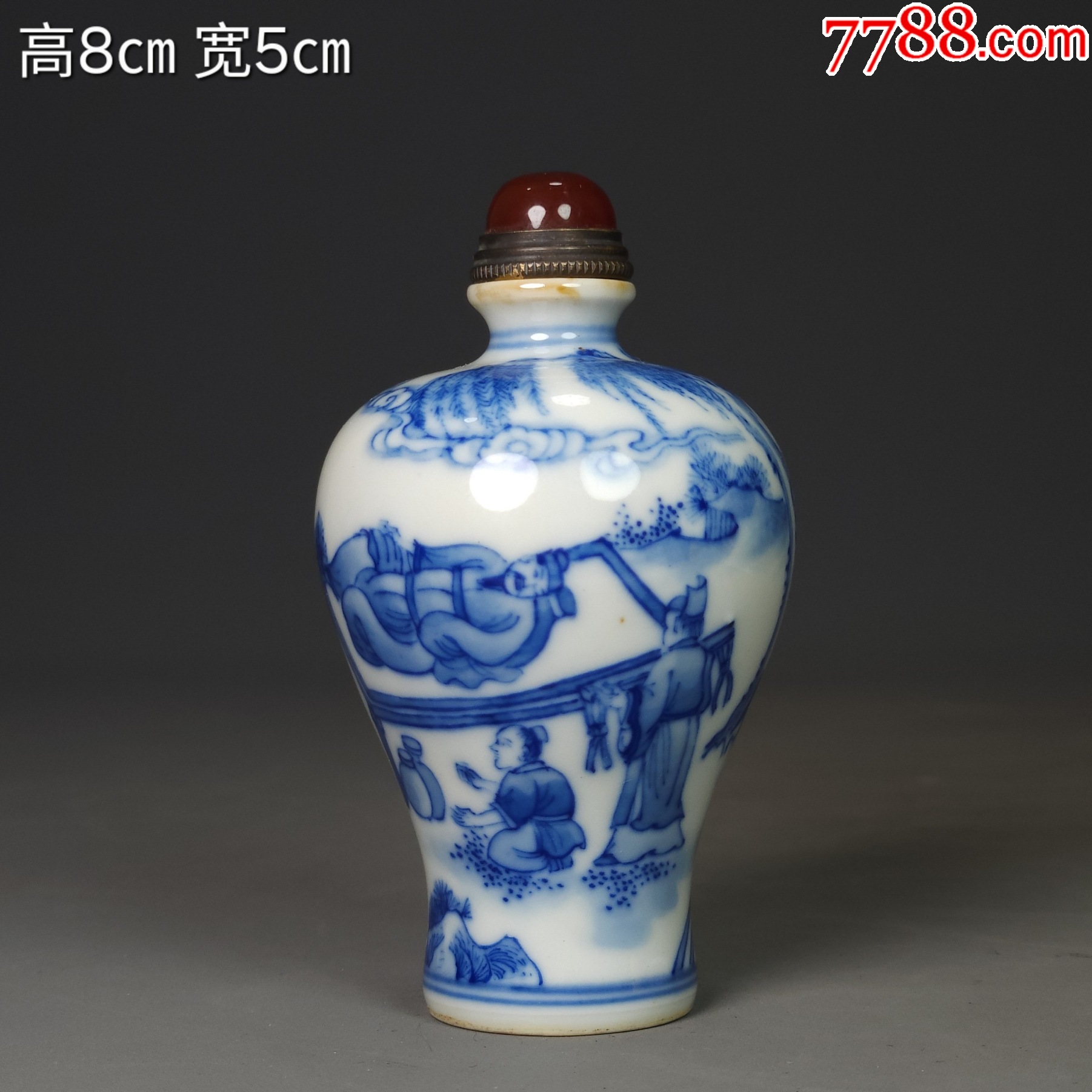 雍正年制青花人物鼻烟壶_旧鼻烟壶_乡下寻宝叁店【7788旧书网】