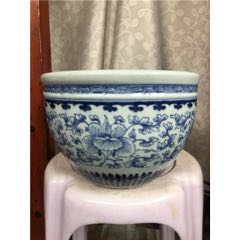 清代细路青花大叶缠枝莲大卷缸-青花瓷-7788红宝书