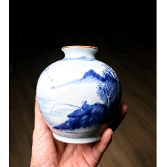 清代青花山水人物香炉-青花瓷-7788旧书网