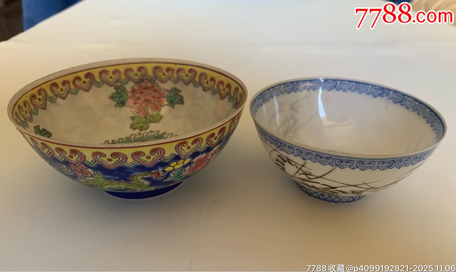 出口创汇567景德镇粉彩薄胎蛋壳瓷小碗2个-彩绘瓷/彩瓷-7788旧书网