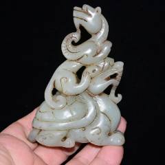 白玉 和田青白玉 独角瑞兽 清代 白玉 和田青白玉 独角瑞兽 清代 和田白玉瑞兽（望天孔） - 人民收藏网