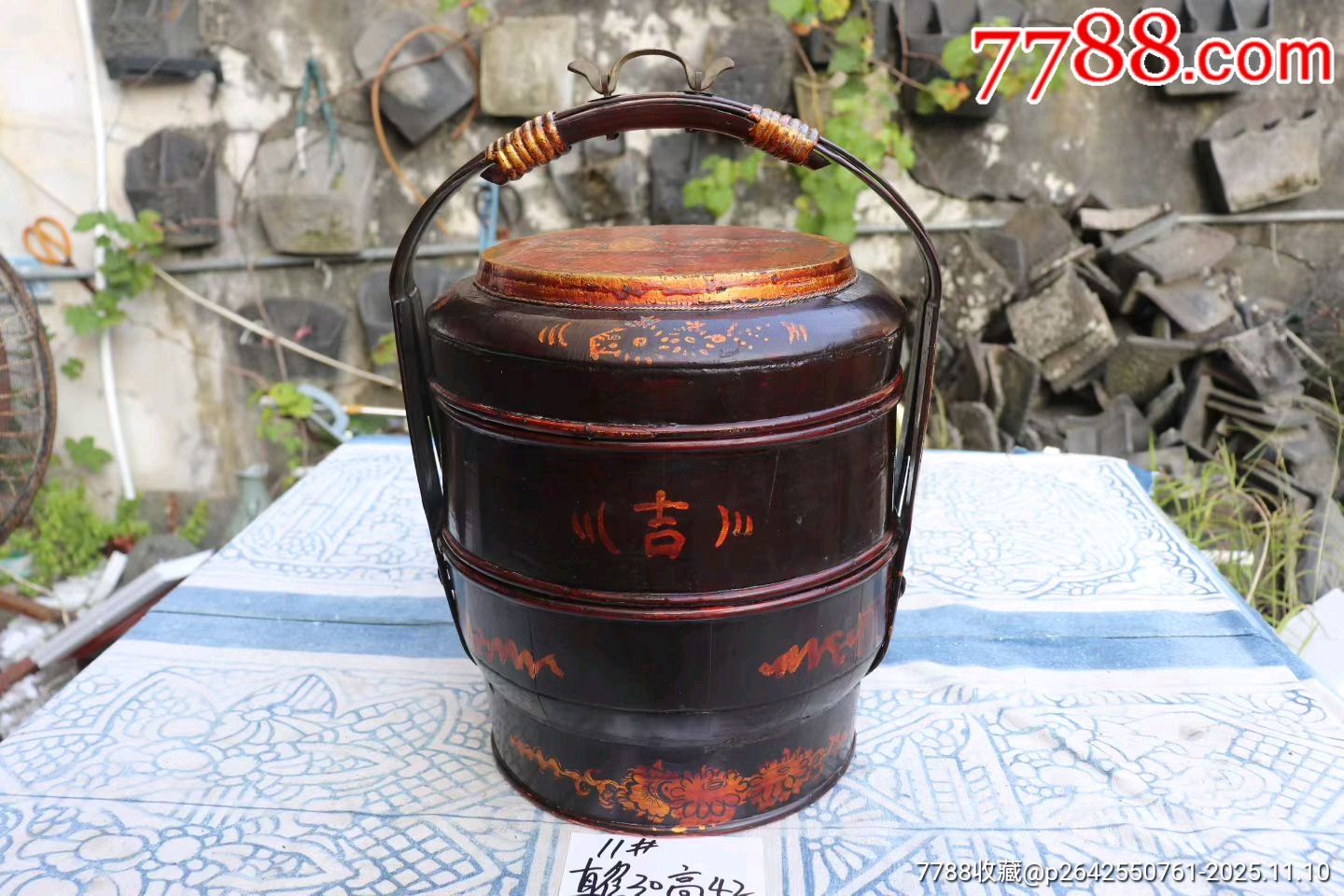 特惠350米包邮民俗老物件怀旧老家具，老式老木双层提篮，复古中式食盒