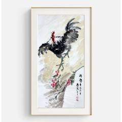 春峰，长寿寓意花鸟画中堂《松鹤图》国画书法古玩字画装饰挂画。绢本绫