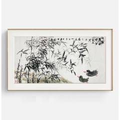 春峰，长寿寓意花鸟画中堂《松鹤图》国画书法古玩字画装饰挂画。绢本绫