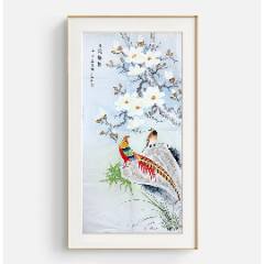 春峰，长寿寓意花鸟画中堂《松鹤图》国画书法古玩字画装饰挂画。绢本绫