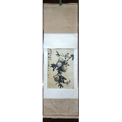 上原霞堂，设色花鸟《松鹤图》国画书法古玩字画装饰挂画。绢本绫裱_