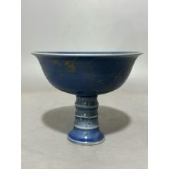 明代蓝釉描金龙纹高足杯-蓝釉瓷-7788红宝书