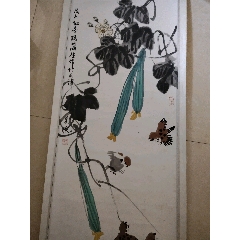 春峰，长寿寓意花鸟画中堂《松鹤图》国画书法古玩字画装饰挂画。绢本绫