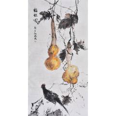 周易作☆水墨写意小品花鸟☆紫藤_花鸟国画原作_品墨斋【7788红宝书】