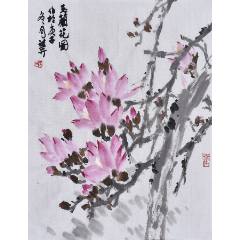 春峰，长寿寓意花鸟画中堂《松鹤图》国画书法古玩字画装饰挂画。绢本绫