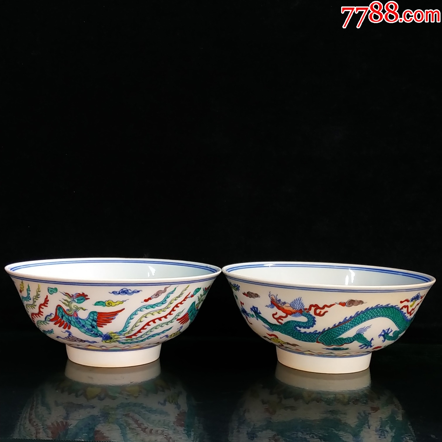 中国古美術✦大明成化紋 斗彩 双鳳呈祥図紋 観賞盤✦置物・文房具・陶芸・観賞皿 大明成化斗彩手绘龙凤呈祥碗_碗/盘/碟_乡下寻宝叁店【7788红宝书】