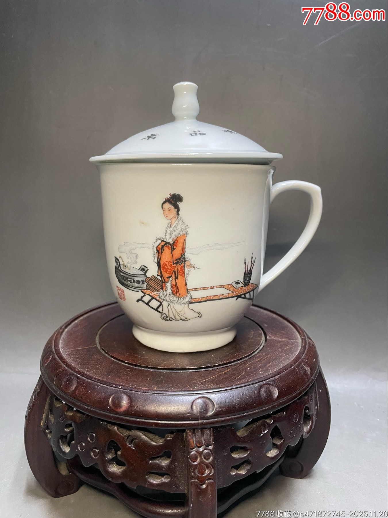 567老杯子】567年代?精美567景德镇印花人物茶杯，口径8.8厘米，高1