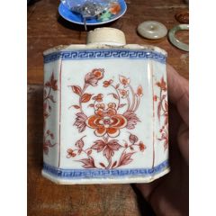 清代康熙青花矾红描金花卉茶叶罐-红釉瓷-7788红宝书