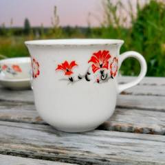 一拍堂567瓷器中国界牌印花细瓷茶杯70年代红色收藏真品醴陵出口瓷把杯