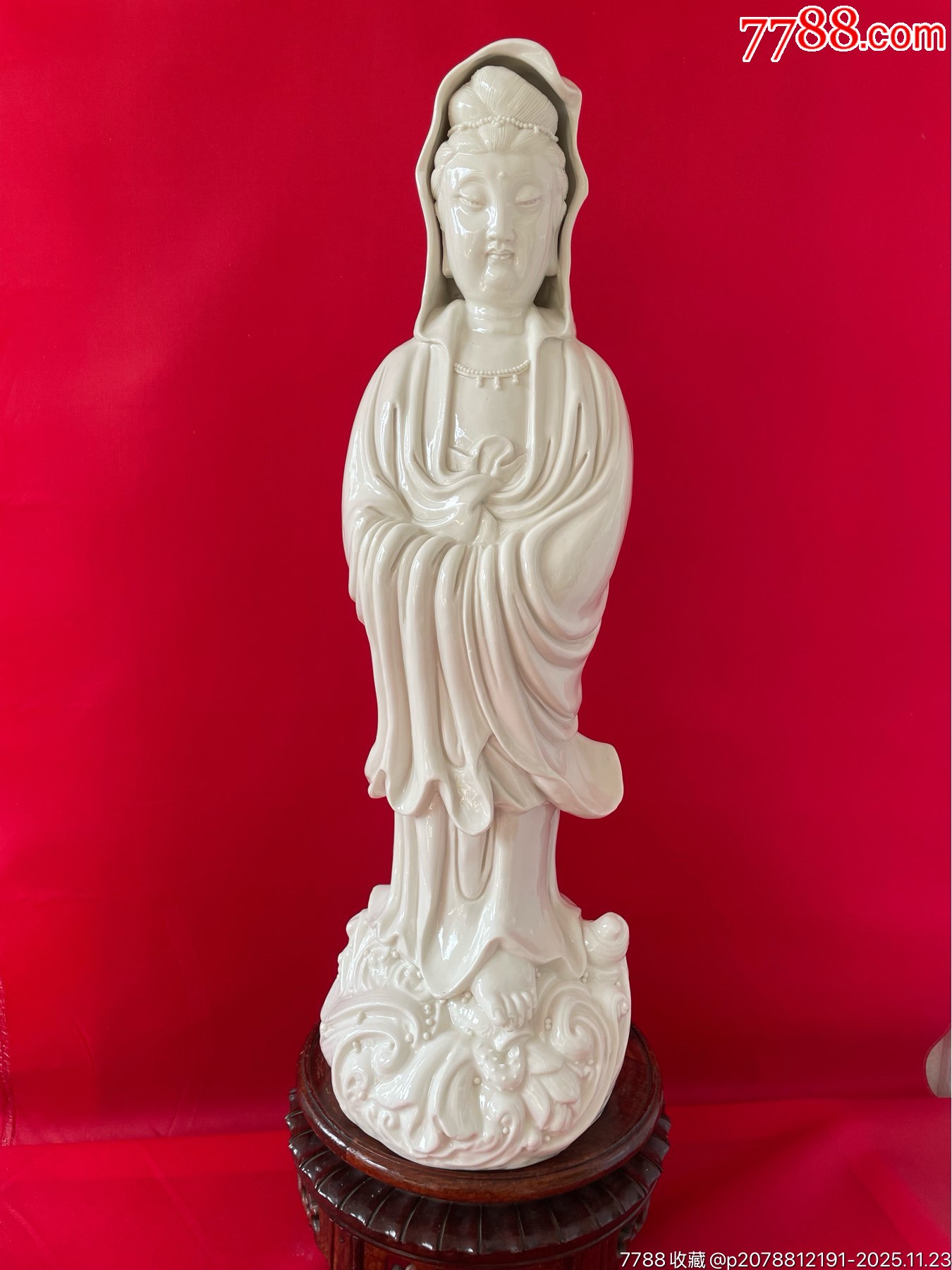 八十年代德化國營瓷廠出品20吋渡海觀音-单色白瓷-7788红宝书