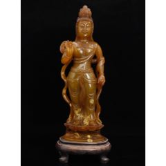 珍品庚寅年篆刻家【玉璇】刻石，寿山石田黄石雕刻【观音】摆件