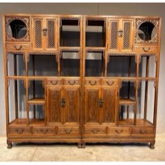 老黄花梨家具古董老木器清代海黄插屏风多宝阁博古架明清老家具_木架