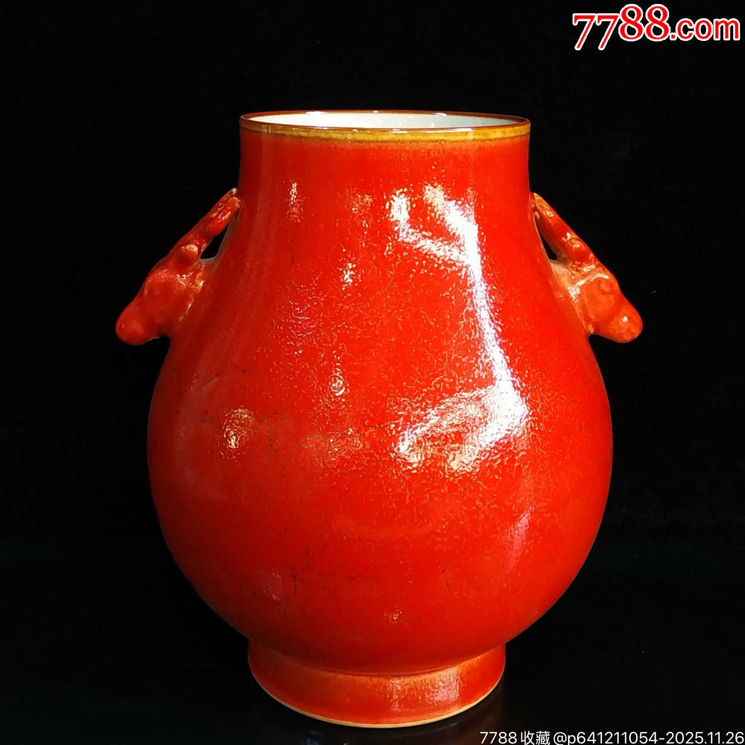 红釉鹿头尊-红釉瓷-7788铜器收藏