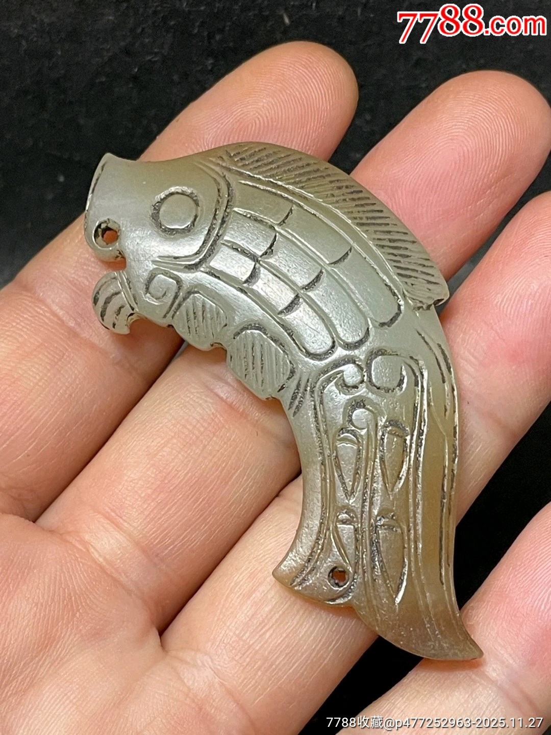 古玩旧藏白玉鱼型佩长6.5厘米宽2.7厘米厚0.6厘米_祁连玉/酒泉玉_图片