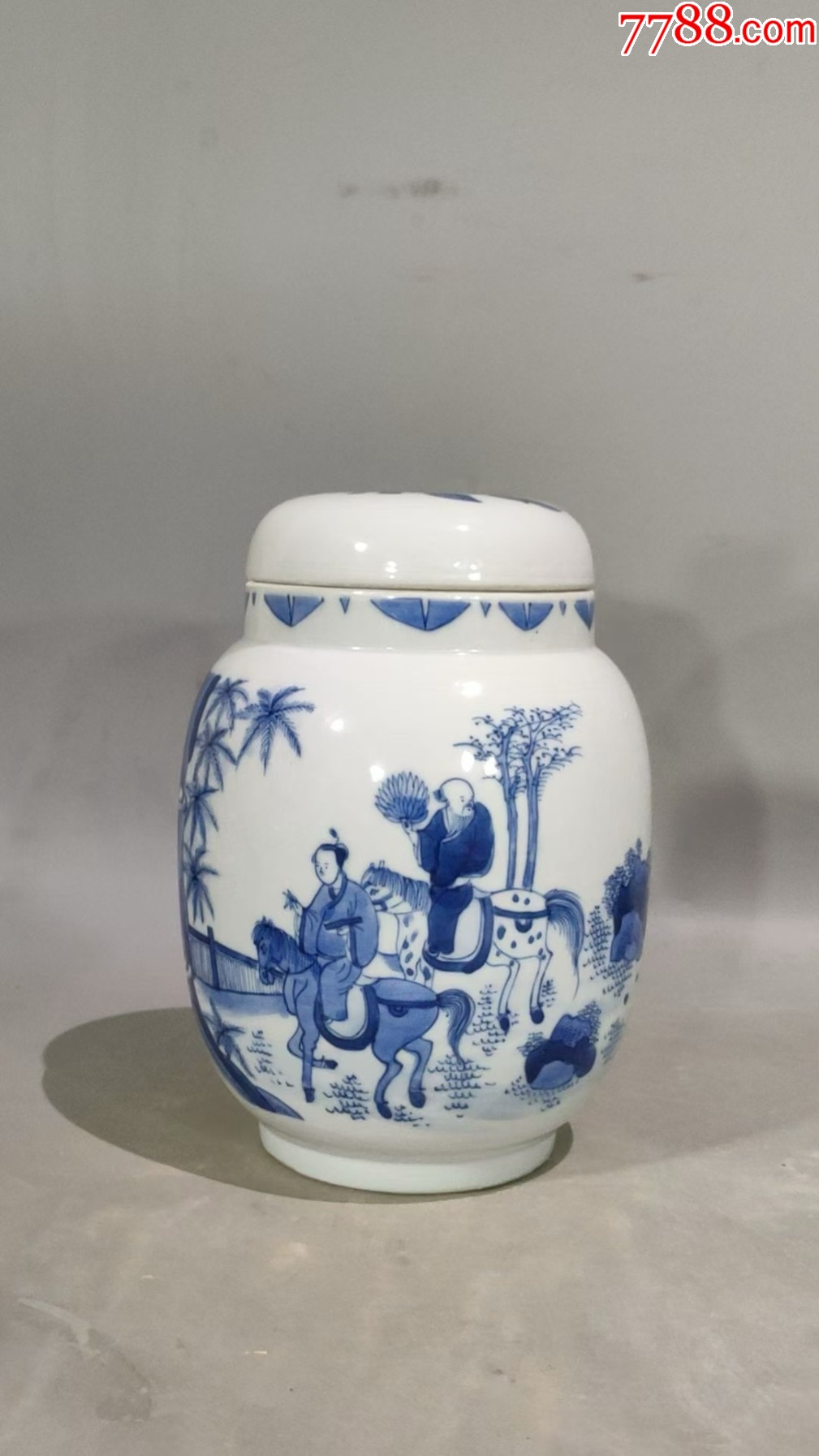 青花人物故事莲子罐-青花瓷-7788泥人张