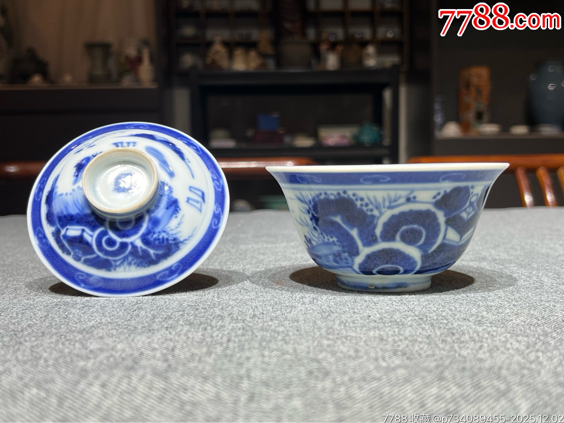 清代嘉庆时期青花「通景山水」盖碗_青花瓷_玩古怡情【7788红宝书】