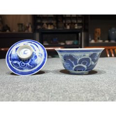 清代嘉庆时期青花「通景山水」盖碗_青花瓷_玩古怡情【7788红宝书】