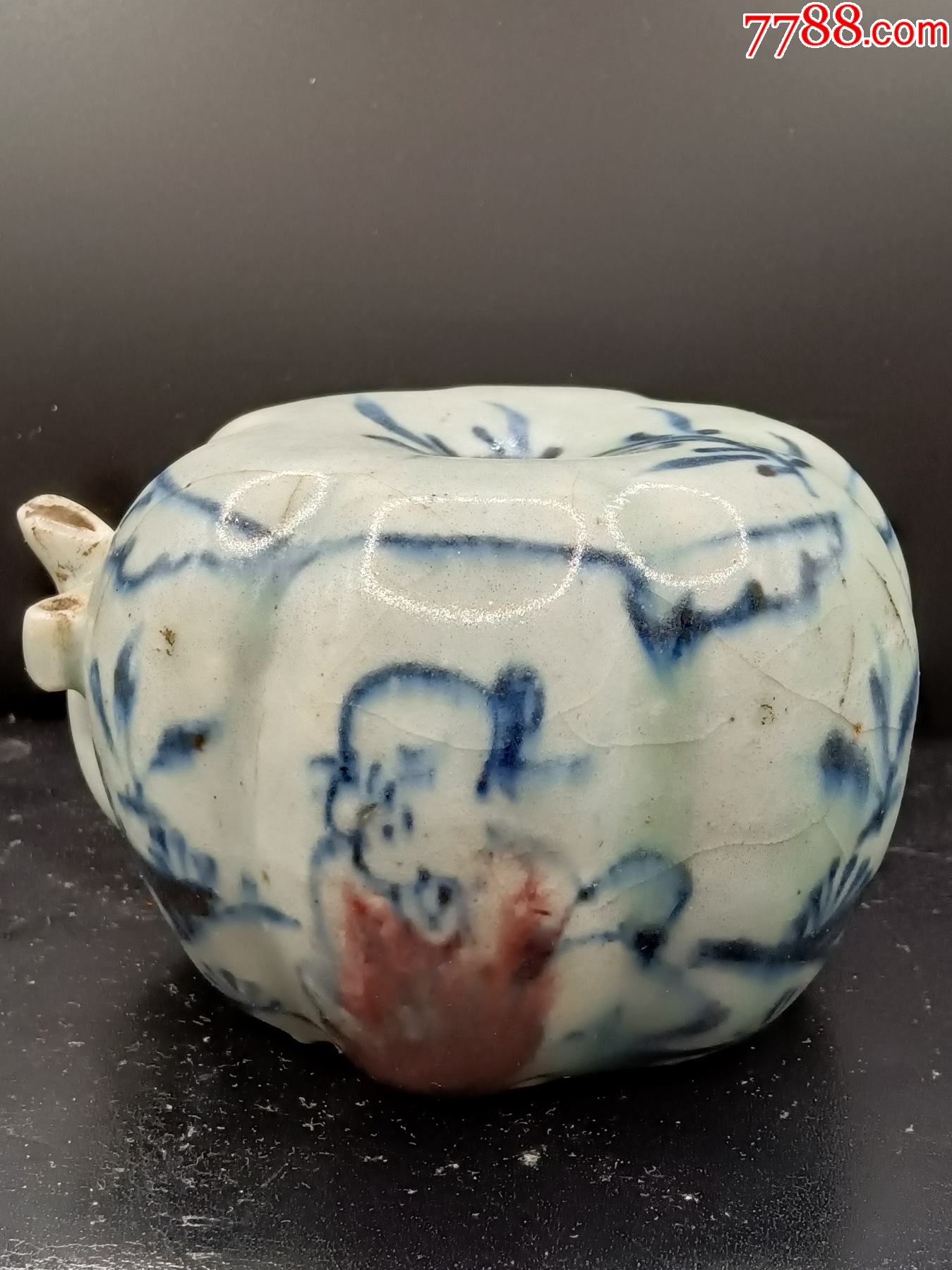 青花釉里红人物水滴-水盂/砚滴-7788商城