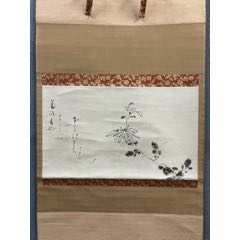 松尾芭蕉，日式俳画名品印刷复制《秋菊图》国画书法装饰挂画。纸本绫裱