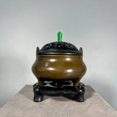 古董老铜器老香炉传世明代清代紫铜精黄铜三足鬲式炉老铜香炉-铜炉-7788