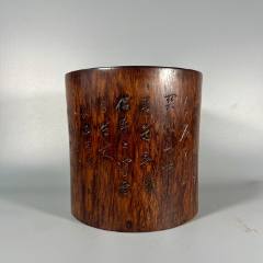 老紫檀笔筒古董老木器木雕清代小叶紫檀嵌银丝婴戏 老紫檀笔筒古董老木器木雕清代小叶紫檀嵌银丝婴戏